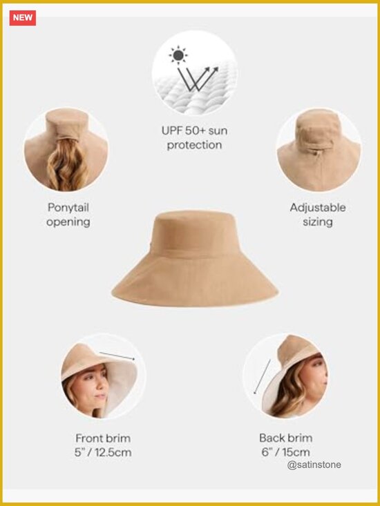 Ultra-Wide Cotton Linen Sun Hat UPF 50+ Packable Adjustable Ponytail Hole main image 4